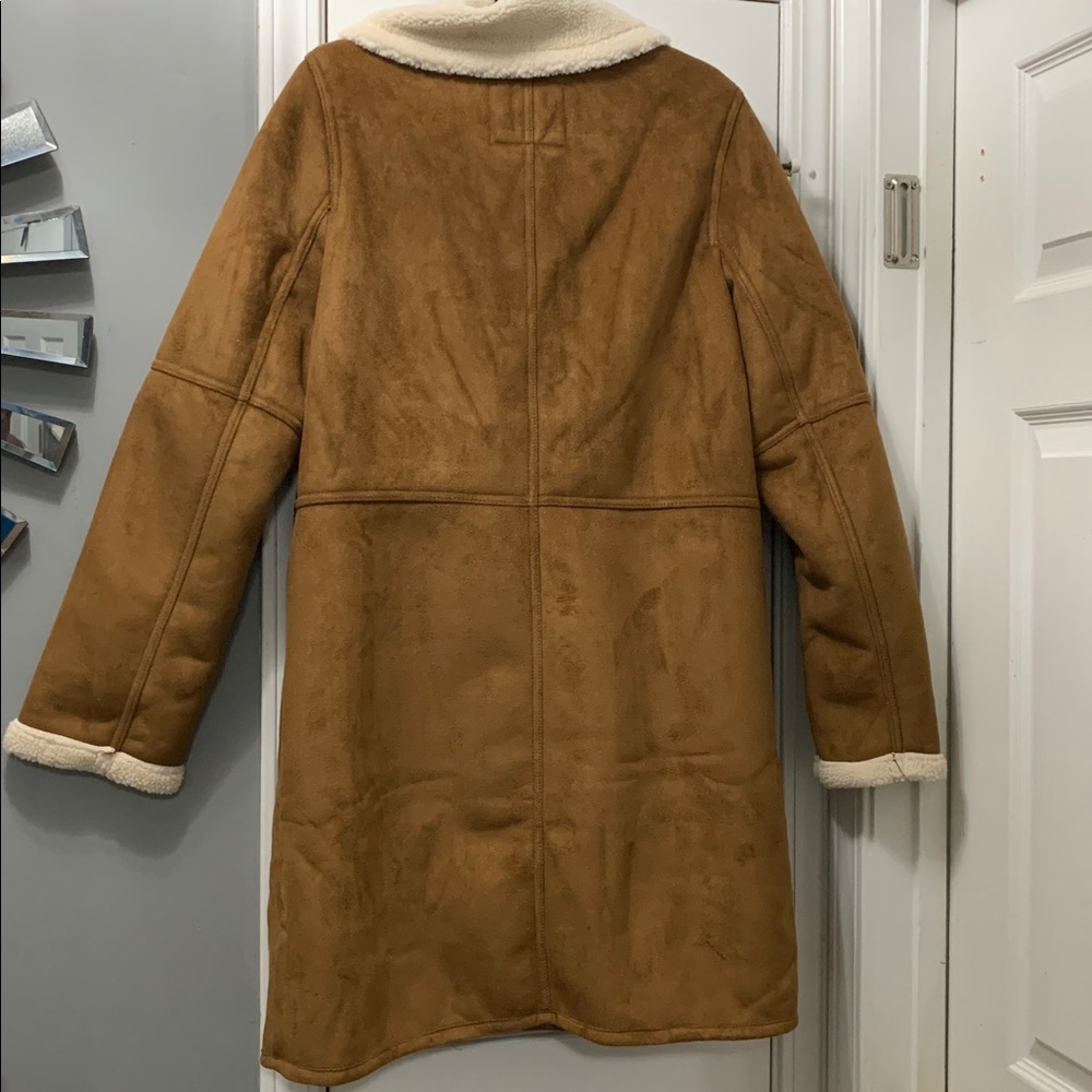 LANDS’END. Brown Faux Suede Coat with Cream Trim - Picture 8 of 8